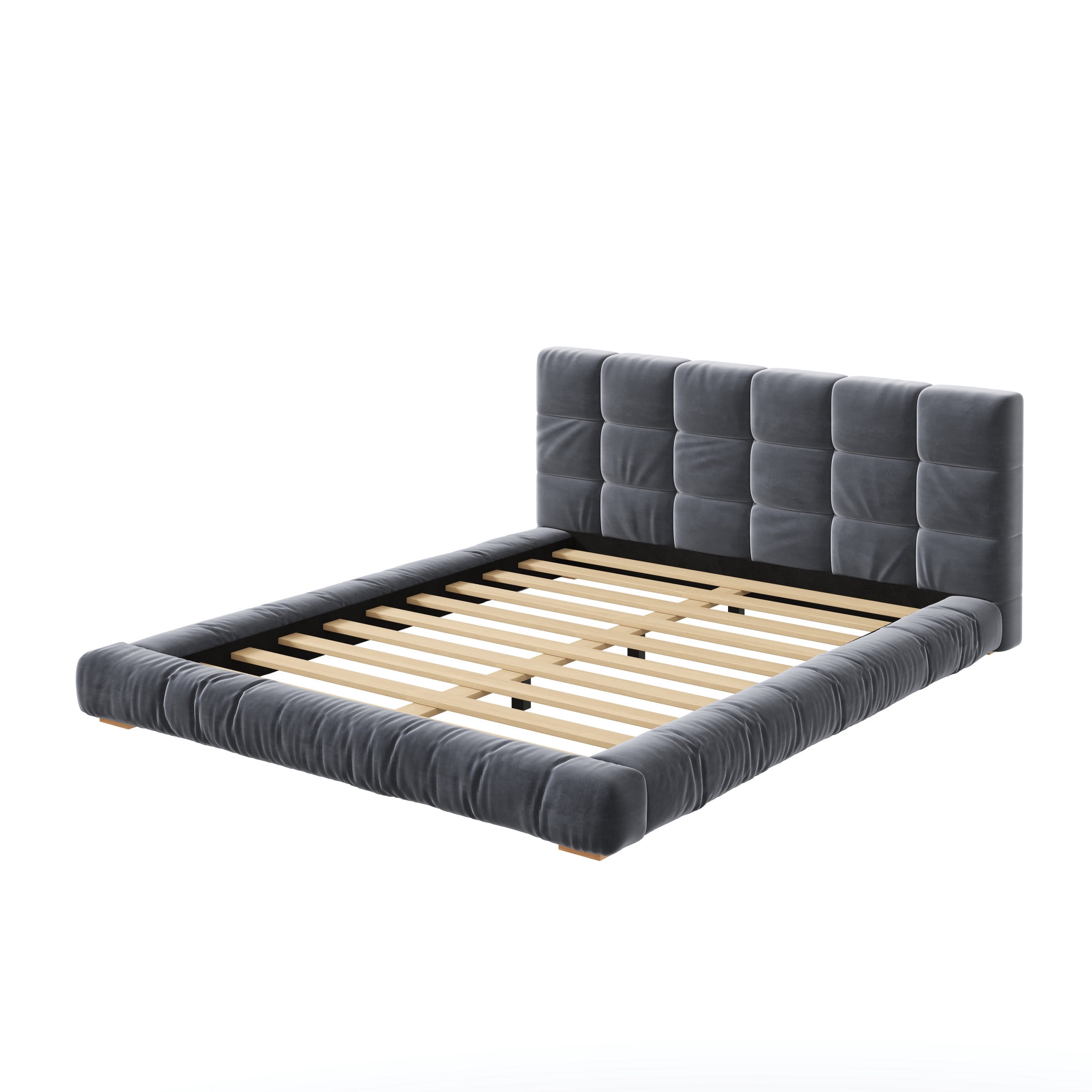 Christopher Knight Home Modern Velvet Upholstered Platform Bed with Channel Tufted Headboard, Queen, Gray
