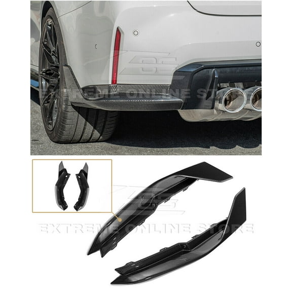 Replacement For 2021-Present BMW G80 M3 Models | M-Performance Style Carbon Fiber Rear Bumper Lower Apron Lip Splitter Winglet Pair