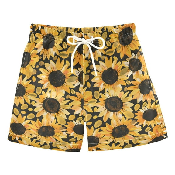 joogoo Boys Swim Trunks Sunflowers Beach Board Shorts Drawstring Swimsuit S