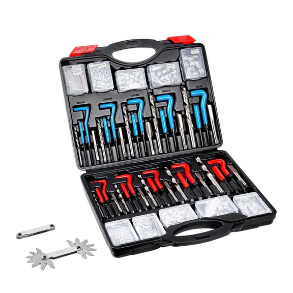 VEVOR Helicoil Thread Repair Kit, 338-Piece SAE and Metric Rethreading Tool Kit, M5, M6, M8, M10, M12, 1/4", 5/16", 3/8", 7/16", 1/2", HSS Drill Bits Thread Inserts Taps Breakoff Installation Tools