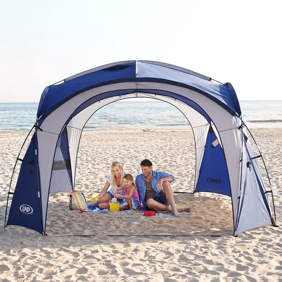 Easy Beach Tent Pop Up Canopy UPF50 Tent with Side Wall, Ground Pegs, and Stability Poles, Sun Shelter Rainproof, Waterproof for Camping Trips, Backyard Fun, Party Or Picnics