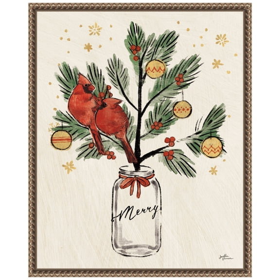 Amanti Art Christmas Lovebirds XIII Merry Framed Canvas Wall Art Print