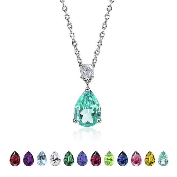 JeenMata 3.25 Carat Blue Topaz December Birthstone - Round and Pear Cut Dangle Pendant Necklace in 18k White Gold Plated for Women