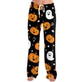 thumbnail image 2 of Garbnen Halloween Pajama Pants for Women Pumpkins Ghost Print Lounging Pants for Women Soft Cute Elastic Waist Fall Winter Wide Leg Women Sleep Pants L, 2 of 5