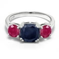 thumbnail image 2 of Gem Stone King 925 Sterling Silver Blue Sapphire and Red Ruby 3 Stone Engagement Ring for Women (3.92 Cttw, Gemstone September Birthstone, Cushion 8MM, Size 7), 2 of 5