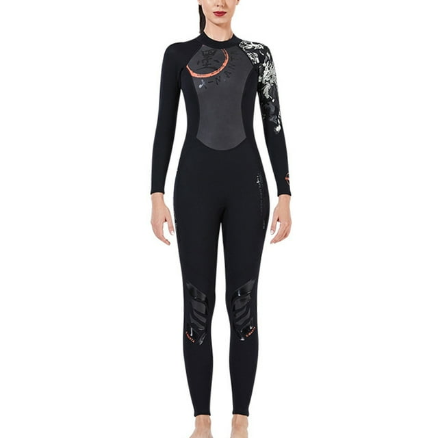 maskred Combinaisons de Plongée 1.5MM SCR Néoprène Style Chinois Manches Longues Pantalon Long Garde au Chaud Élasticité -Protection Combinaison de Surf Femme Noir P
