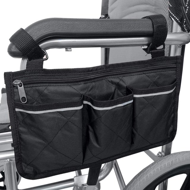 Bolsa para silla de ruedas, bolsa para silla de ruedas, bolsa lateral para reposabrazos con tira reflectante para andadores, scooters de movilidad, accesorios para andadores ER