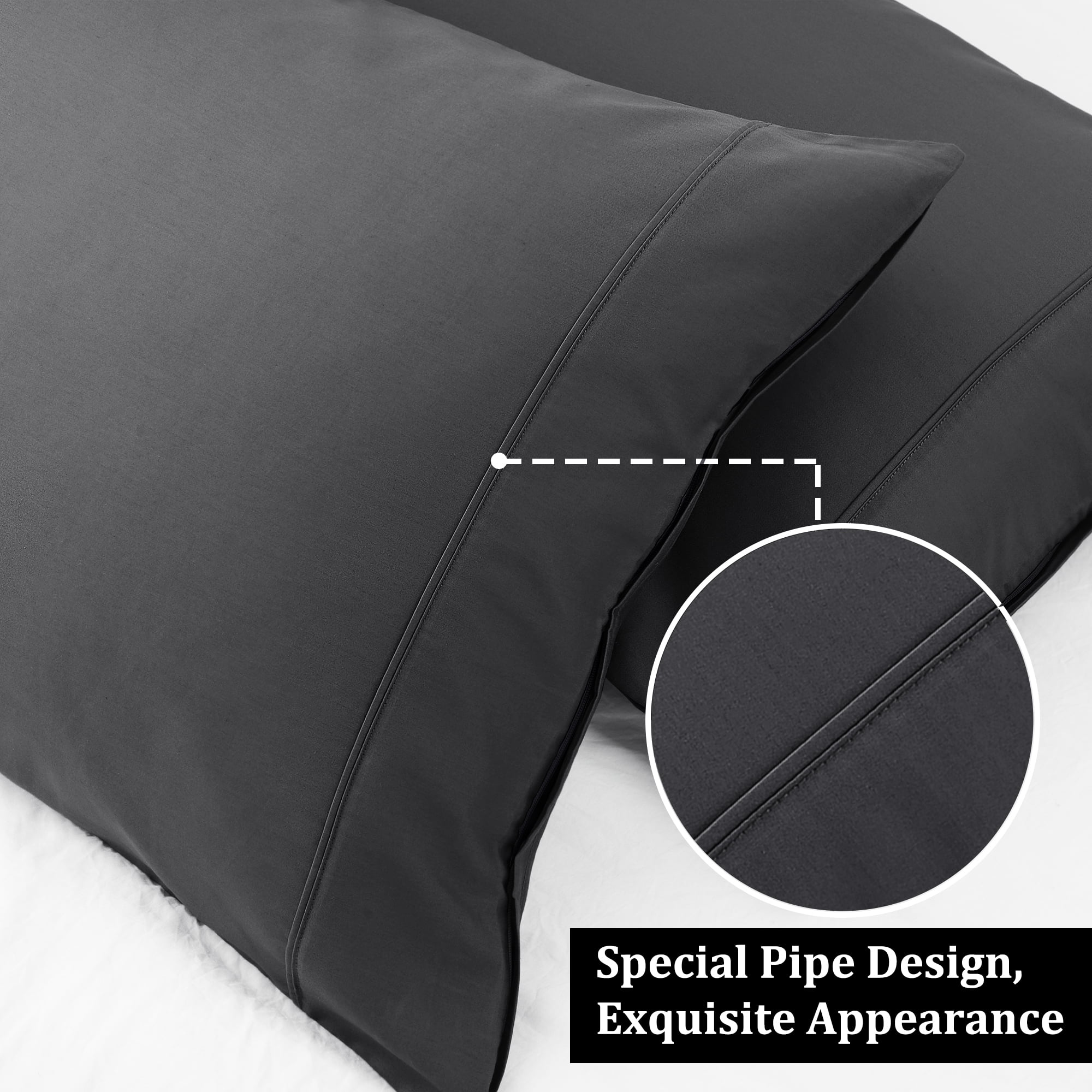 Unique Bargains Cotton Zipper Closure Pillowcase Set of 2 Dark Gray Queen