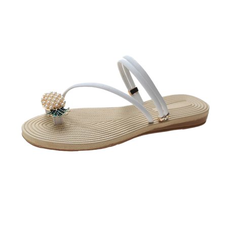 

Cute Sandals For Women Pineapple Pearl Sandals Clip Toe Flip Flops Boho Flat Sandals Sweet Thong Flat Slippers Sandals Comfortable Dress Sandals HSMQHJWE（White 7.5）