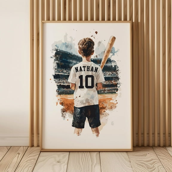 MSFCON Personalized Baseball Wall Art Print, Boys Baseball Print, Custom Baseball Poster, Baseball Gift for Boys Bedroom Decor