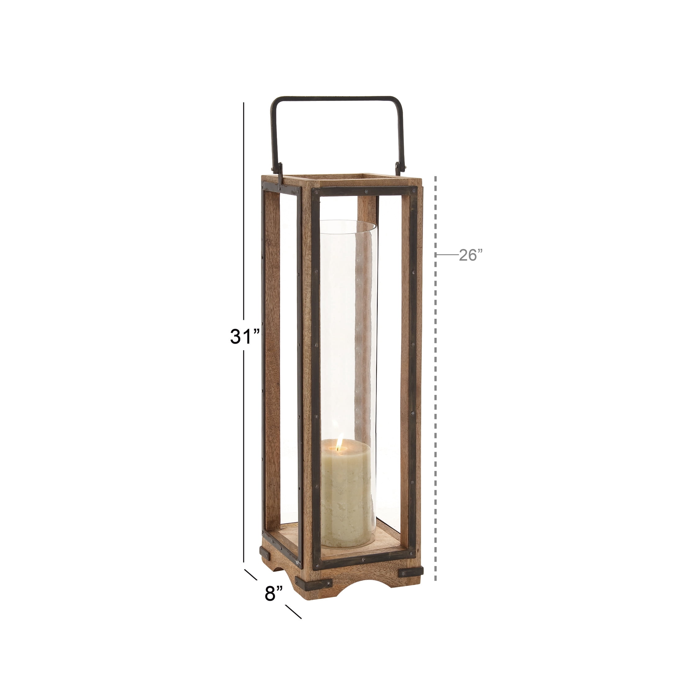 DecMode Brown Mango Wood Handmade Decorative Candle Lantern