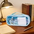 thumbnail image 6 of Bxaolu Grid Clear Pencil Case Large Capacity Pencil Case Big Pencil Pouch With Zipper Simple Makeup Bag Aesthetic Pen Bag for Women Men Multi-Purpose Bag for Home Office, Blue, 6 of 7