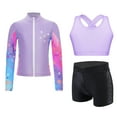 thumbnail image 3 of Miutii Kids Girls 3 Piece Dance Outfits Cross Back Crop Top and Shorts with Full Zipper Jacket Set Purple 16, 3 of 9