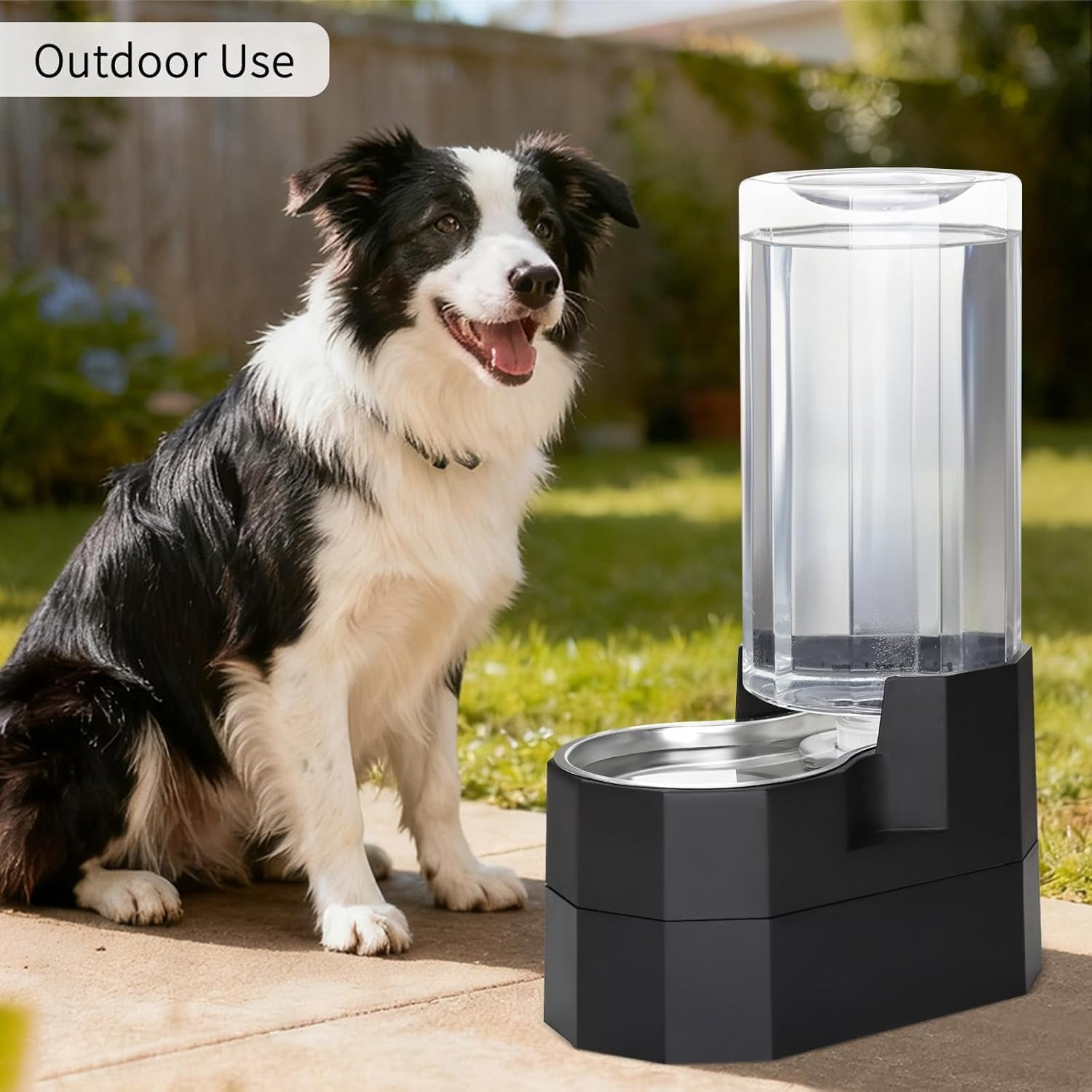 RIZZARI Black 9L Raised Gravity Dog Water Dispenser with Stainless Steel Bowl - BPA-Free, Includes 2 Caps, Leak-Proof & Easy-Clean, Automatic, for Senior Dogs’ Comfort, for Bedroom or Garden