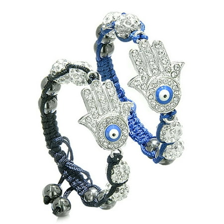 Magic Evil Eye Protection Love Couples Best Friends Hamsa Hands Amulets Royal Blue and Black