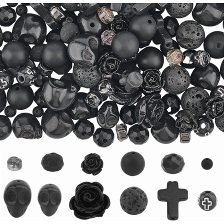292Pcs Skull Bead Kit Gothic Cross Beads Skull Synthetic Turquoise Black Stone Natural Lava Rock Faceted Glass Spacers