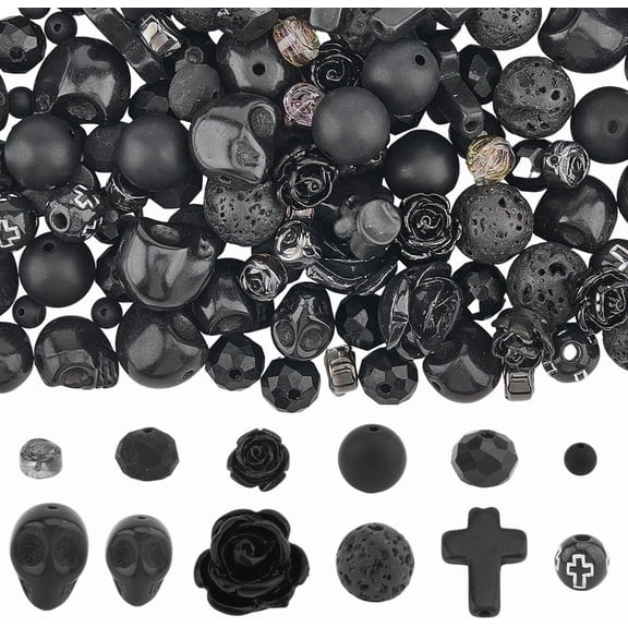 292Pcs Bead Kit Gothic Beads Turquoise Black Stone Natural Lava Rock Faceted Glass Spacers for Jewelry Making Bracelets Necklaces DIY Crafts Gifts diy