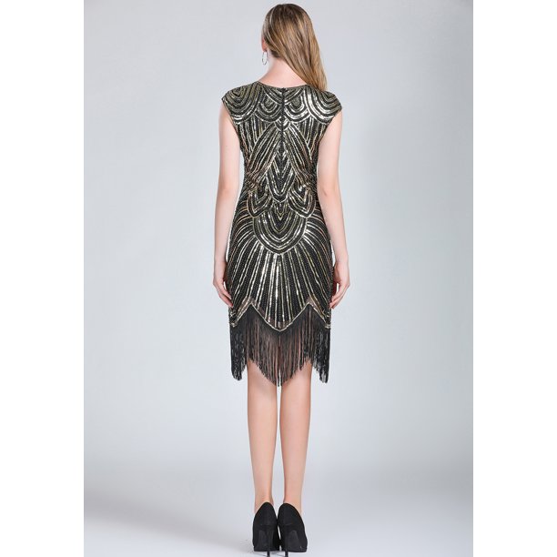 slim fit dress slacks Zapaka Women 1920s Prom Dress Champagne Sequins Sheath Style Long Gatsby Dress, Champagne / L main image 0