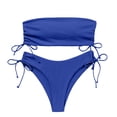 thumbnail image 4 of DHFJKG Womens Bikini Set Solid Color Two Piece Swimsuit Strapless Top With Side Drawstring Thong Bottoms Summer Pool Party Outfit Trendy Beachwear, 4 of 4