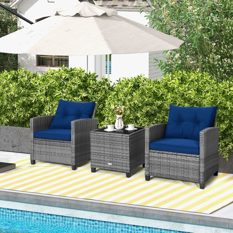 Costway 3-Piece Rattan Patio Bistro Set, Navy photo 5
