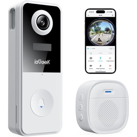 Video Doorbell Camera Wireless, Head-to-Toe 180° Ultra View Battery Powered, No Subscription Fee, 2K 3MP HD, Smart Motion Detection, Real-time Alerts, Local/Cloud Storage, Only 2.4GHz WiFi