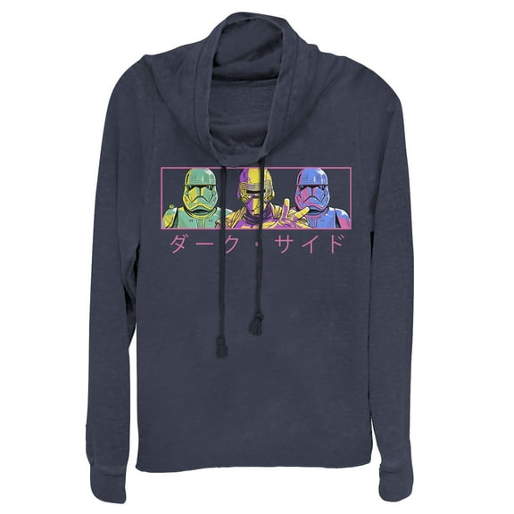 Junior's Star Wars: The Rise of Skywalker Kanji Dark Trio  Cowl Neck Sweatshirt Navy Blue Medium