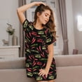 thumbnail image 3 of Fuzoiu Red Chili Print Women Nightgowns, Soft Comfy Lightweight Short Sleeves Sleepwear,Crew Neck Loungewear, 3 of 6