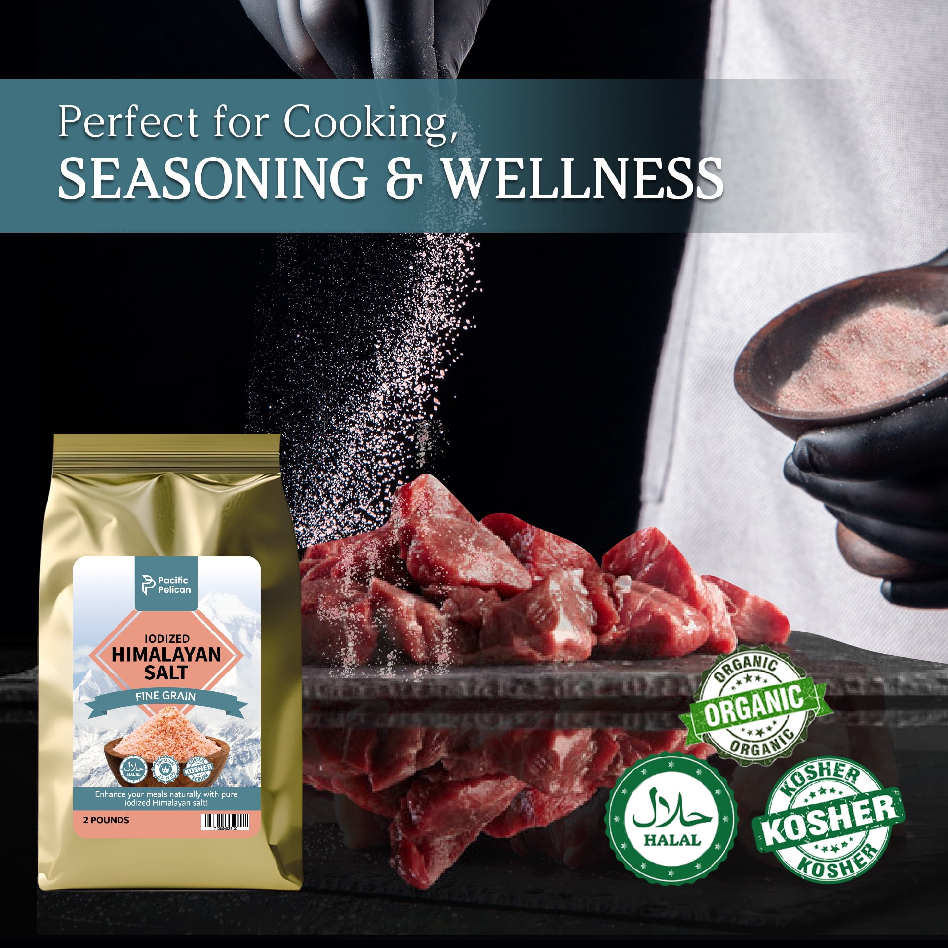 Pacific Pelican Iodized Himalayan Pink Salt | Fine Grain, 2 Pounds | Pack of 2 | 100% Natural & Organic for Cooking, Seasoning & Wellness