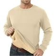 thumbnail image 2 of Fshiont Mens Crewneck Thermal Shirts Sherpa Lined Sweatshirts Winter Warm Soft Fleece Long Sleeve Thick Pullover Tops Beige S, 2 of 6
