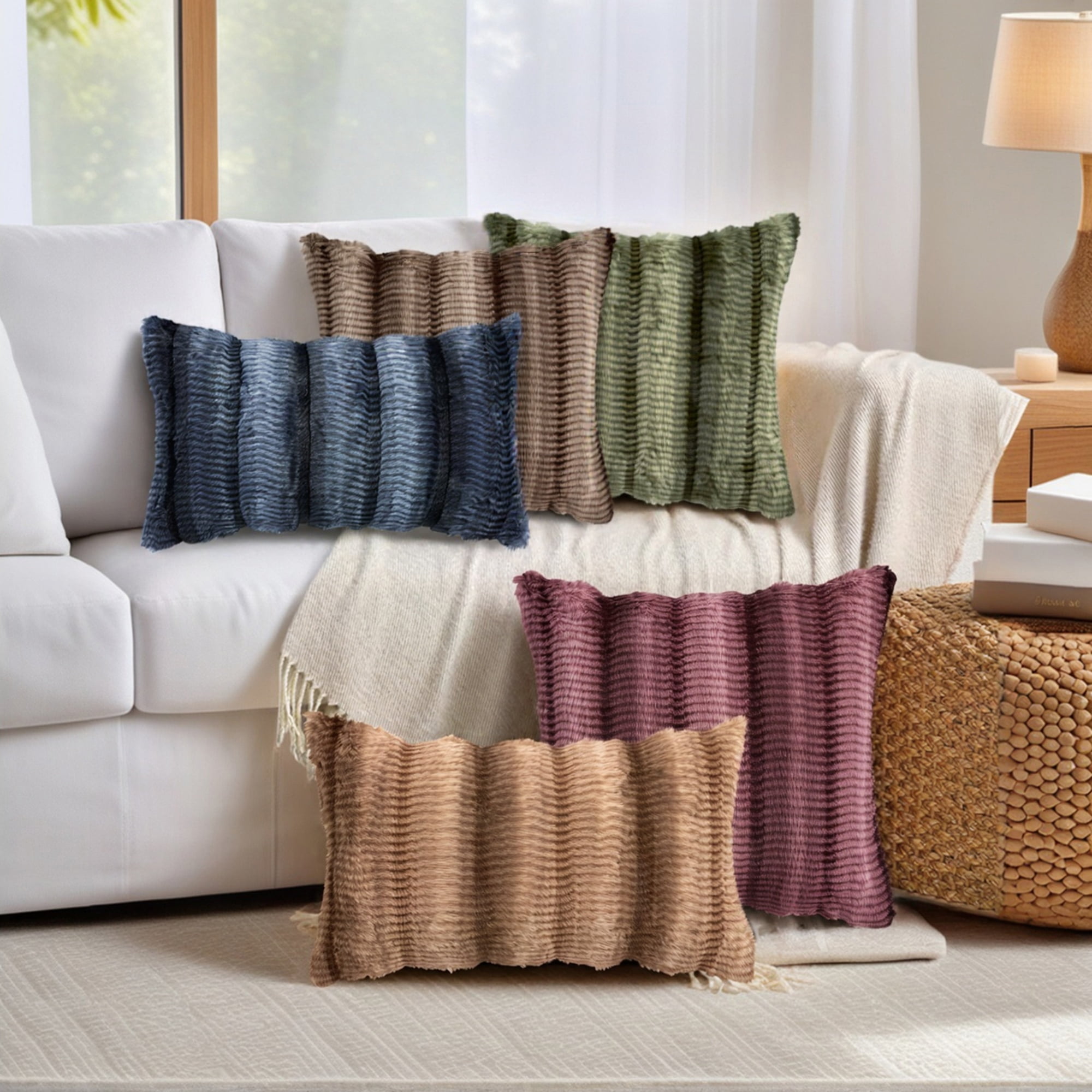 Unique Bargains Pack of 2 Plush Striped Pillow Covers 18" x 18" Tan Brown