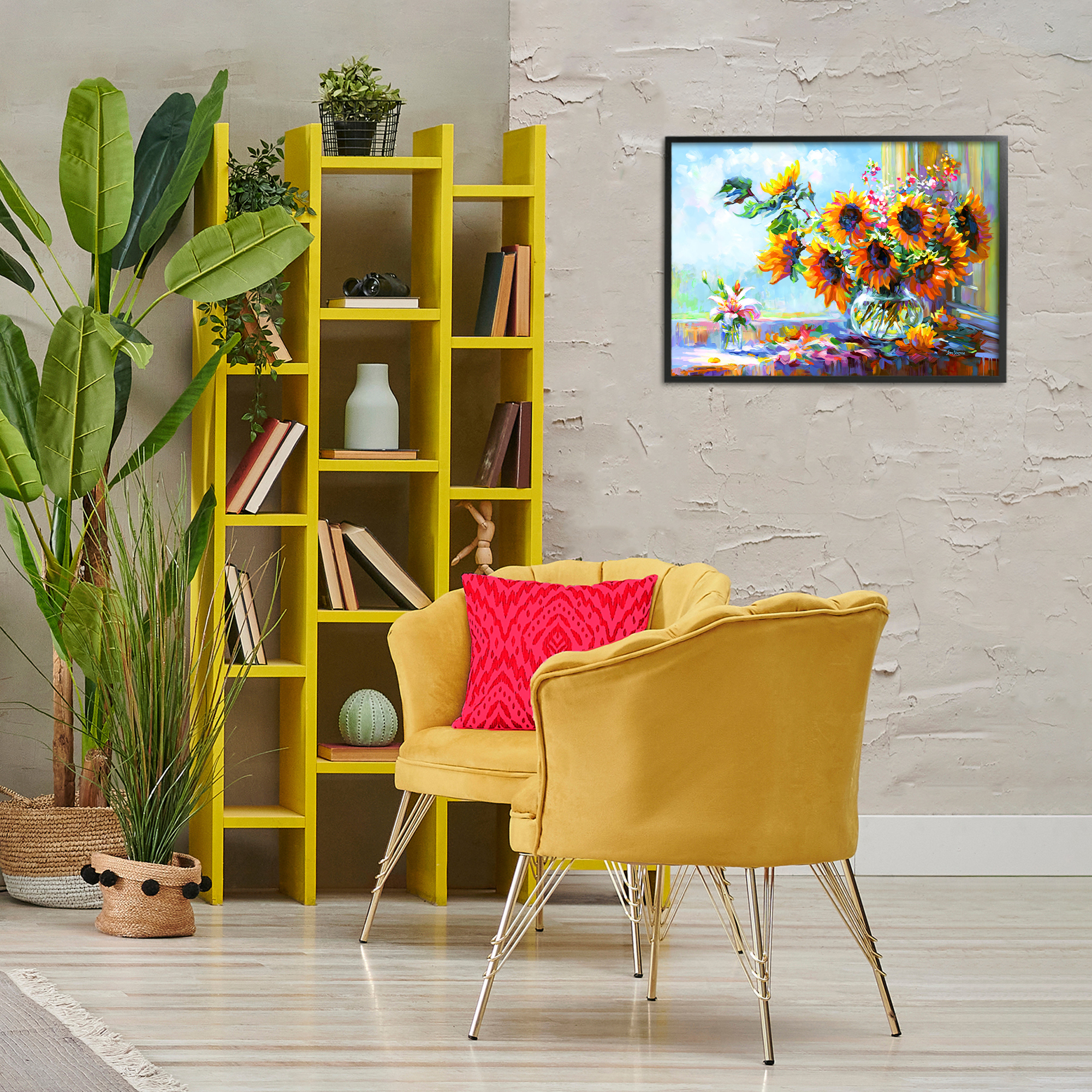 Stupell Industries Sunflowers Morning Glory Botanical & Floral Painting Black Framed Art Print Wall Art, 24 x 16