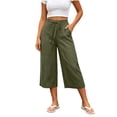 thumbnail image 3 of Horkkom Capri Pants for Women Cotton Elastic Waist Drawstring Pants Summer Casual Loose Pants with Pockets L, 3 of 8