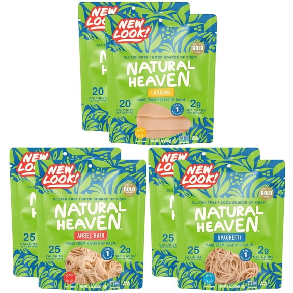 Natural Heaven Pasta Variety Pack, Natural Heaven Keto Pasta, Healthy Noodle Spaghetti, Angel Hair & Lasagna (6 Pack, 9 oz Ea)