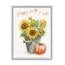Stupell Indtries Happy Fall Y'all Greeting Sunflower Tin Bucket Pumpkin,16 x 20,Design by Nan