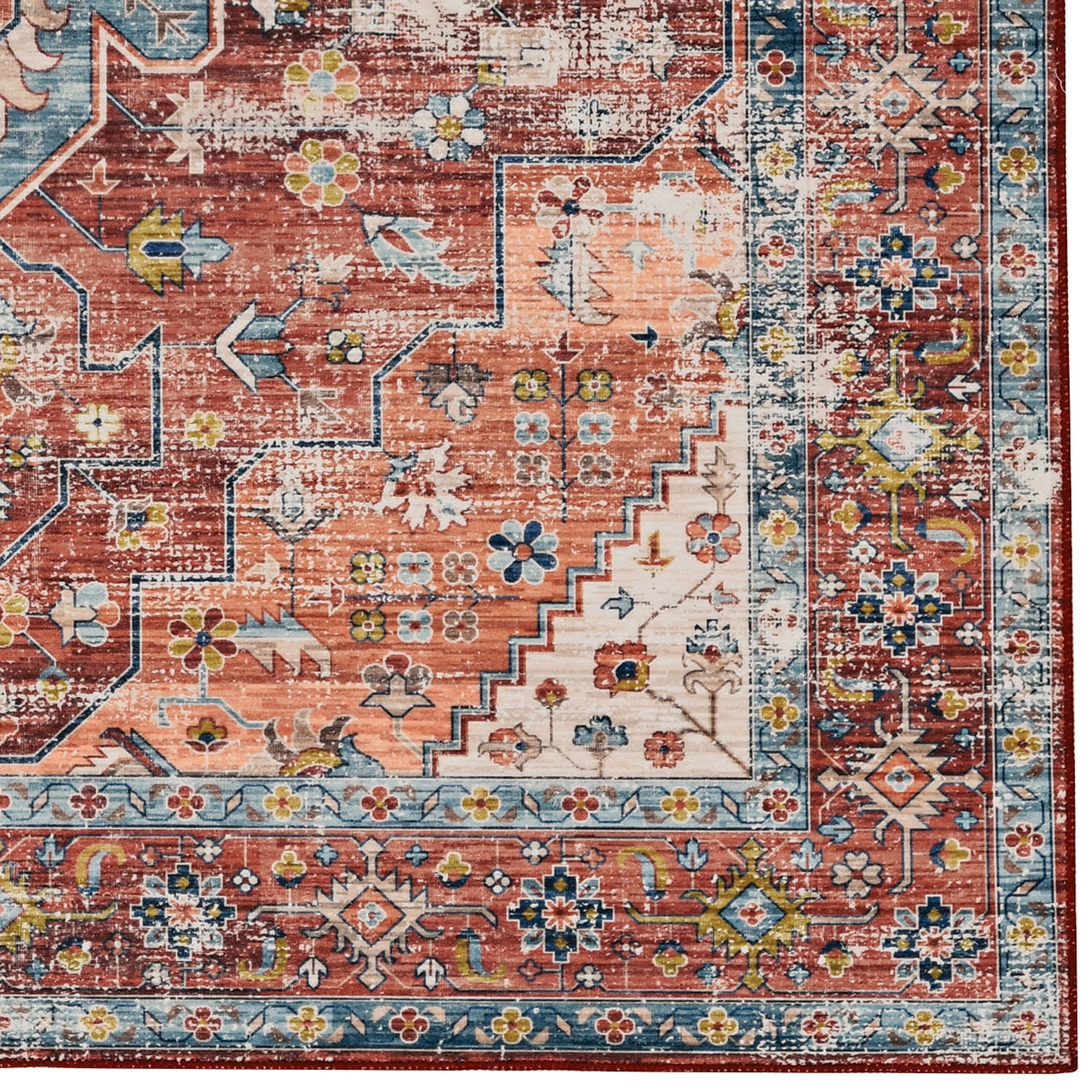 Linon Home Décor Washable Carter Area Rug or Runner Collection, Rust and Ivory, 5' x 7'