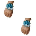 thumbnail image 3 of Bearachild Ramillete de muñeca de rosa satinada hecho a mano de larga duración para bodas y graduaciones elástica N14peacock blue N14azul pavo real 2Conjunto, 3 of 6