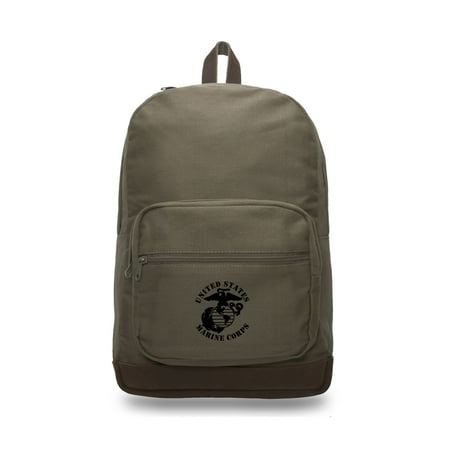 United States Marine Corps Canvas Teardrop Backpack with Leather Bottom (State Has Best Accent)