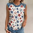 thumbnail image 5 of Tank Tops for Women Diagonal Stripe Star Round Neck Sleeveless Shirts Casual Loose Fit Trendy Patriotic Camisole Blouse Watermelon Red XL, 5 of 6