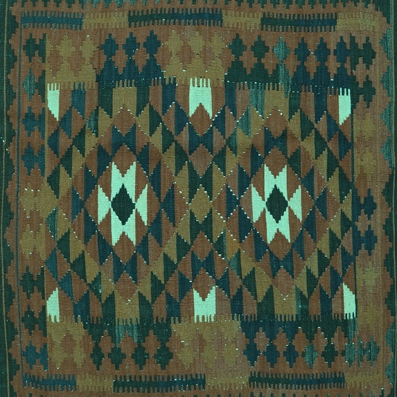 Ahgly Company Machine Washable Indoor Square Oriental Turquoise Blue Traditional Area Rugs, 5' Square