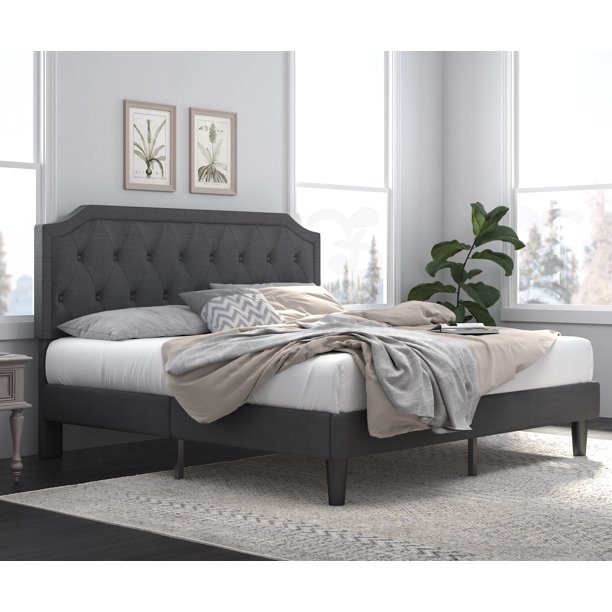 Amolife King Size Platform Bed Frame with Diamond Button Tufted