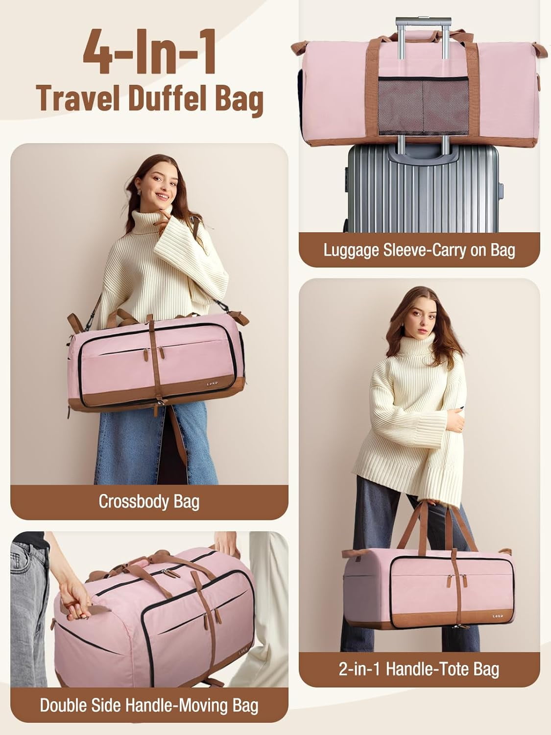 80L Large Foldable Travel Duffle Bag for Women - Separate Shoe Compartment, Carry On Weekend/Overnight/Hospital Bag with Straps (Blue Stripes)