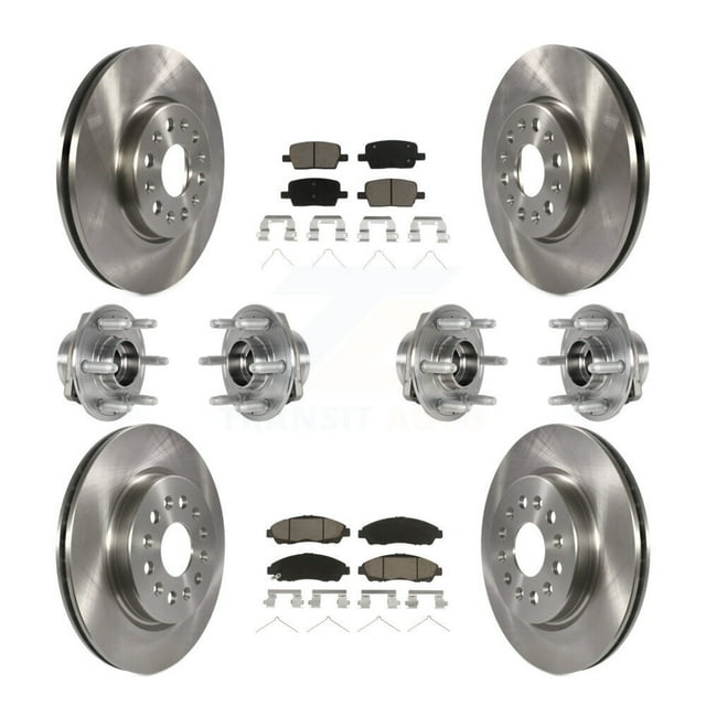 Transit Auto Front Rear Hub Bearings Assembly Disc Brake Rotors and Ceramic Pads Kit (10Pc) for Car Chevrolet Traverse GMC Acadia Buick Enclave Blazer - Left Right Side (Driver Passenger) KBB-124003