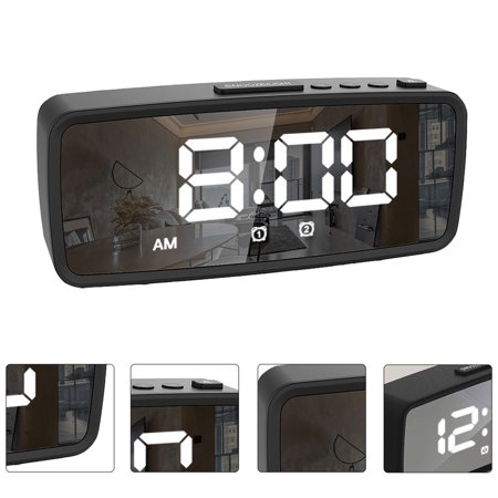 LEORX 1Set Multifunctional Black Electronic Alarm Clock with LED Display and Mirror