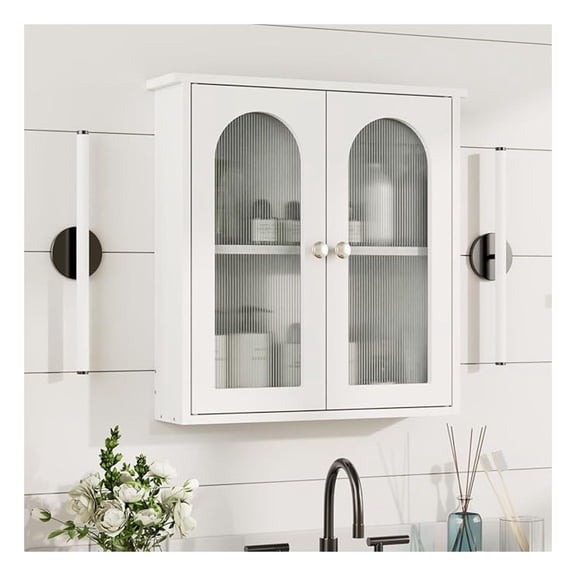 White Bathroom Wall Cabinet,Bathroom Cabinet Wall Mounted with Arched,White Medicine Cabinet Over Toilet,Surface Mount Medicine Cabinet for Laundry Room,Kitchen,Storage Cabinet 22x23