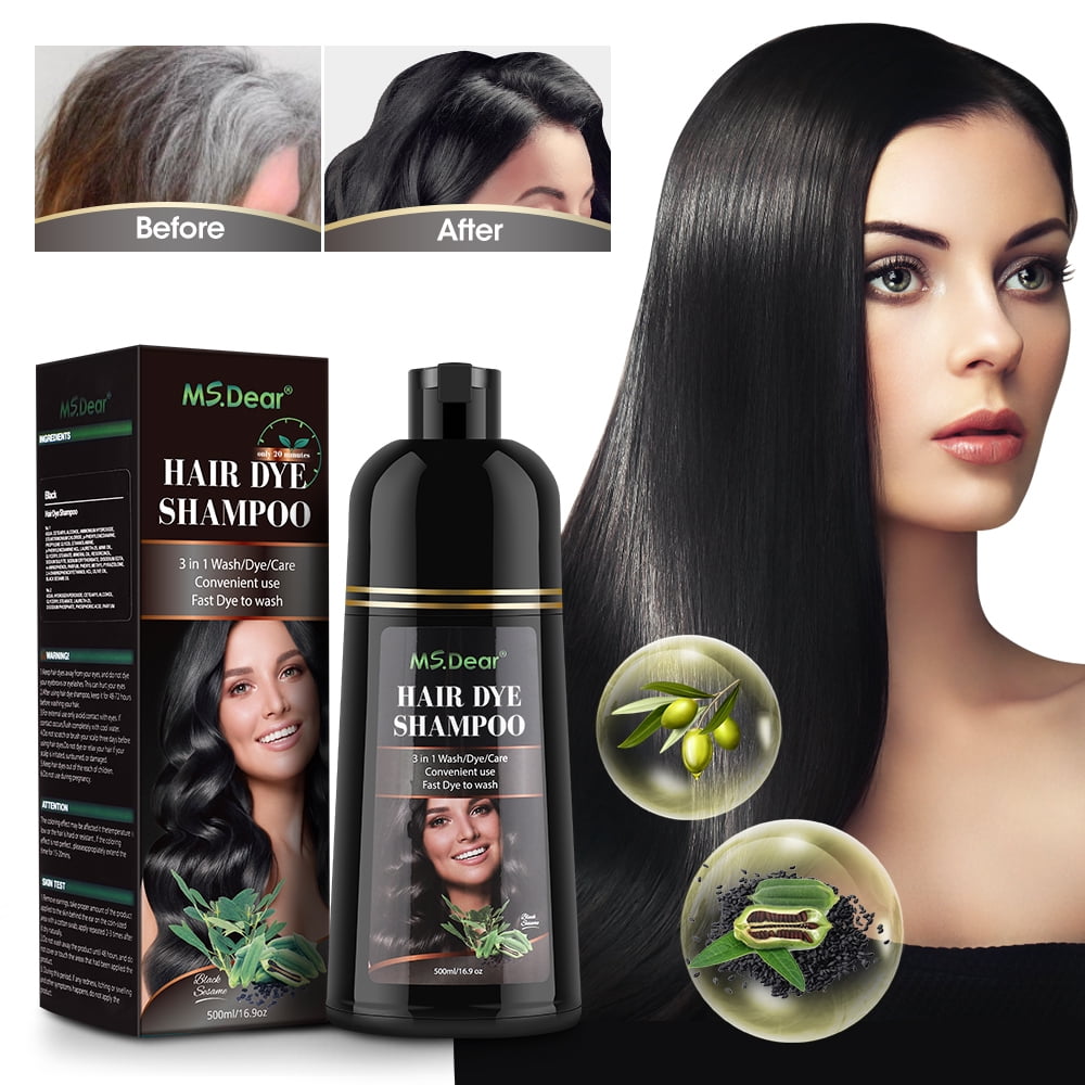 Hair Color Shampoo for Gray Hair, Magic Hair Dye Shampoo, Colors Hair in Minutes, Long Lasting 3 in 1 Hair Color, 400ml Black