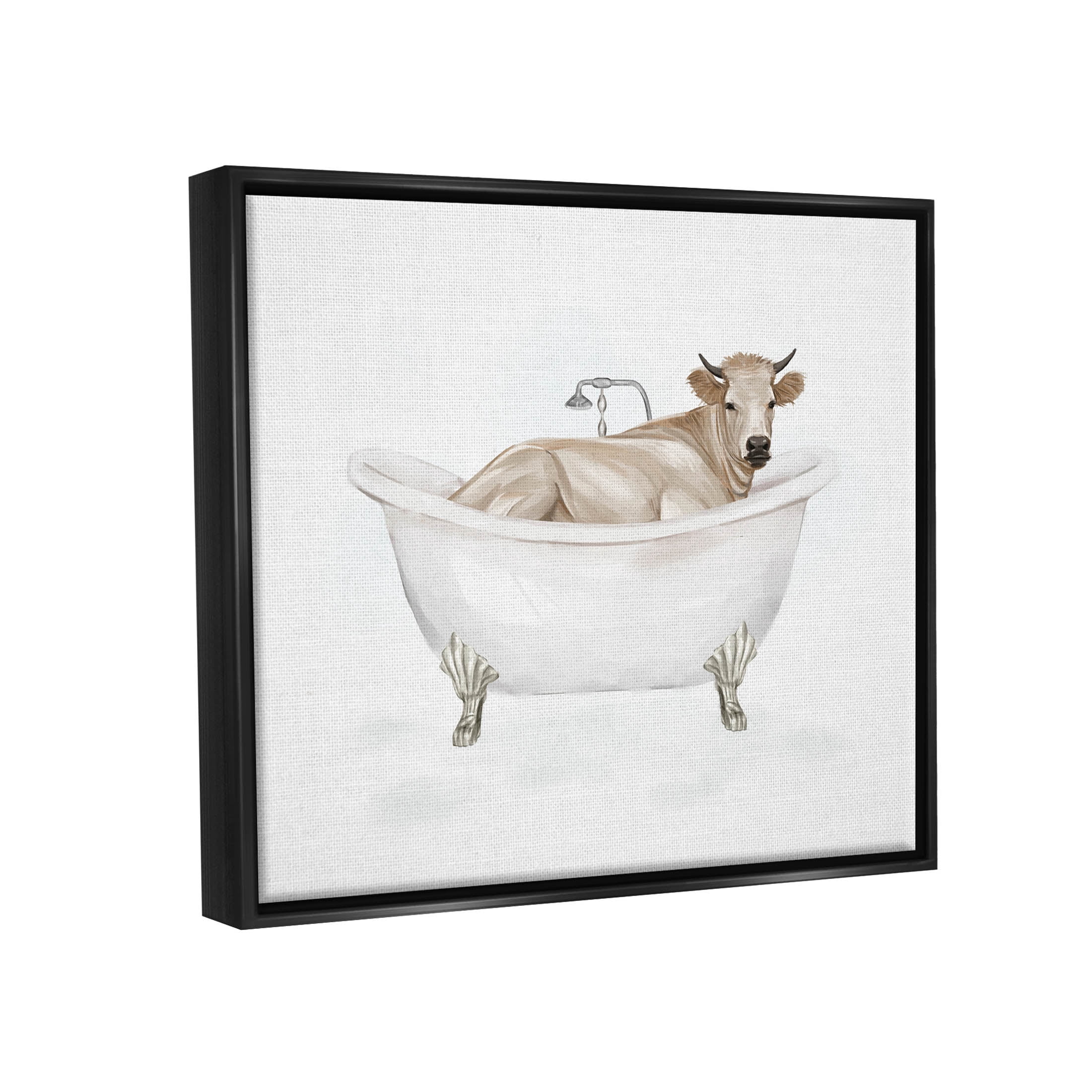 Farm Cow Bathing Tub Animal Animals & Insects Graphic Art Jet Black Framed Art Print Wall Art
