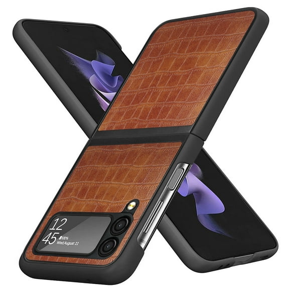 For Samsung Galaxy Z Flip3 5g Pu Vegan Leather Premium Hard Snap On Case Cover - Brown