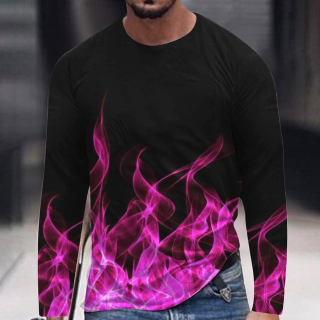 DPTALR T-shirt Imprimé à Manches Longues pour Hommes Flame Ample Col Rond Pull-Over Top Chemisiers &