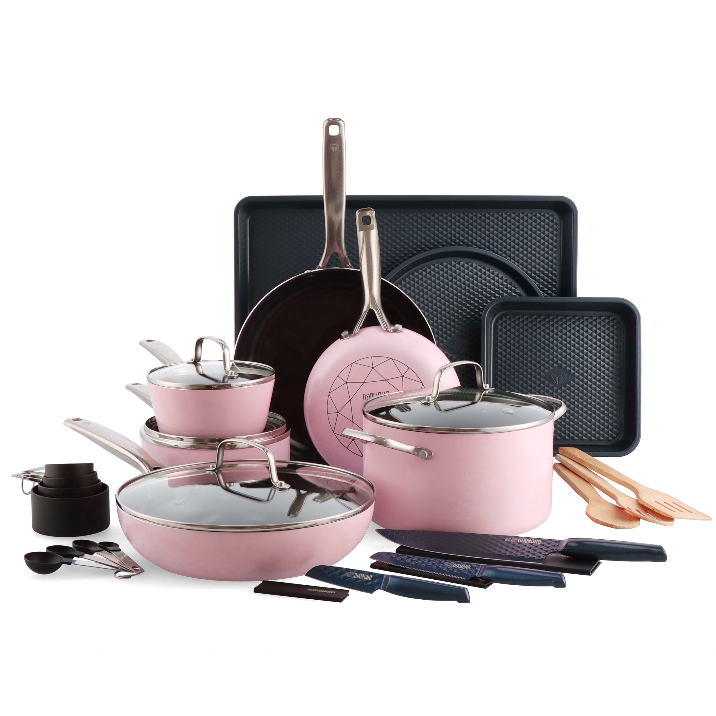 Blue Diamond Pink Ceramic Non-Stick 30pc Cookware Set, Dishwasher Safe