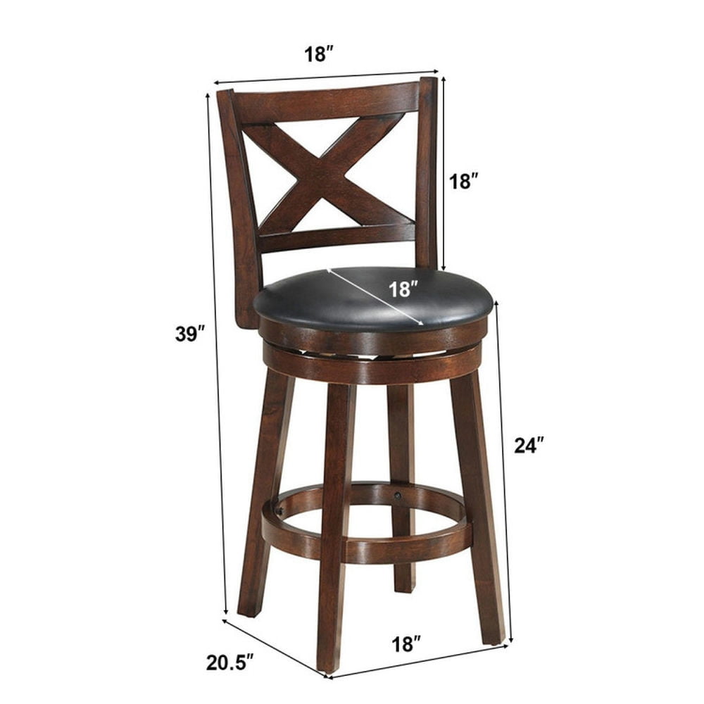 Demi Bonn 24" Swivel Counter Height Bar Stool with PVC Cushioned Seat and X-back Upholstered, Modern Dining Chairs, Brown